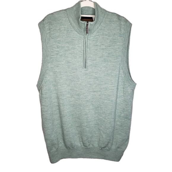 Orvis 100% Merino Wool Vest 1/4 Zip Men's Size L Light Green RN 70534